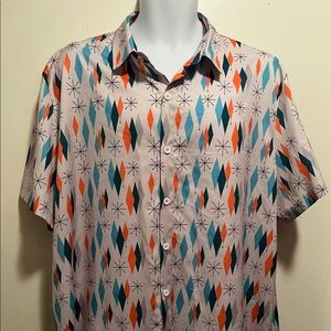 New Misslook Retro Rockabilly 50s 60s Atomic Starburst Camp Shirt Men’s XL